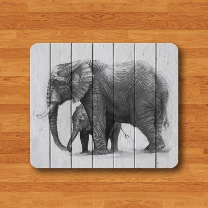 Elephant Pencil Drawing Wooden Mouse Pad Wood..
