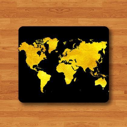 Gold World Map Atlas Black Art Print Mouse Pad..