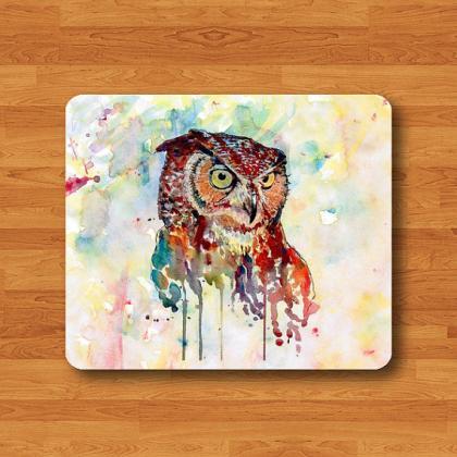 Owl Watercolor Art Painting Mouse Pad Mat Messy..