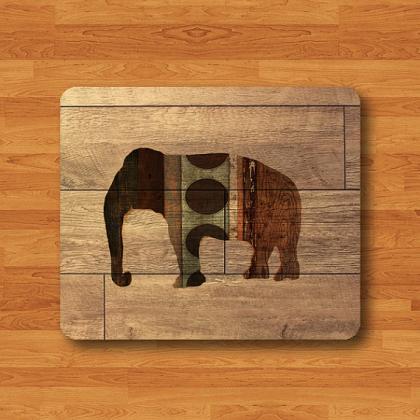 Animal Elephant Mixed Pattern Wood Mouse Pad..