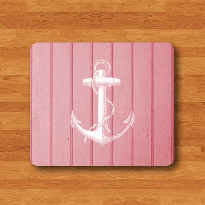 Pink Wood White Anchor Art Wooden Mouse Pad Sweet..