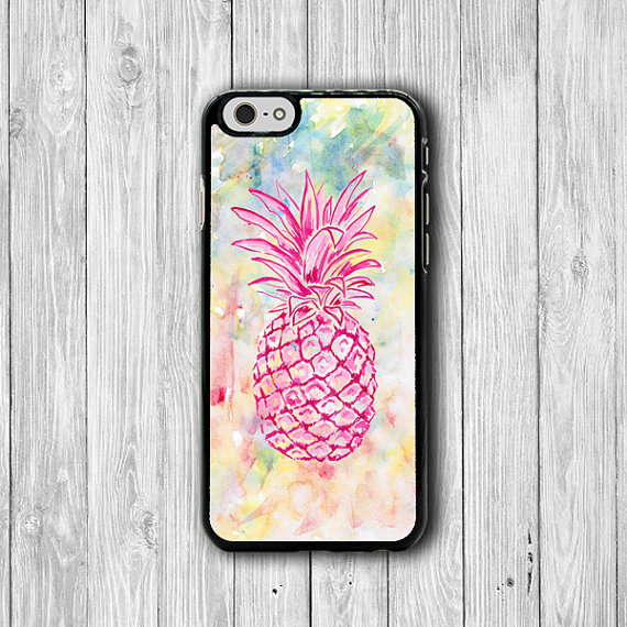 Hipster Pink Pineapple Watercolor Iphone 6 Cover, Iphone 6 Plus, Iphone 5 / 5s Iphone 5c Cases Iphone 4/4s Accessory Colorful Fruit Rubber
