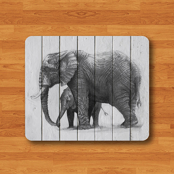 Elephant Pencil Drawing Wooden Mouse Pad Wood Animal Head Mousepad Desk Deco Work Pad Mat Rectangle Personal Gift Computer Pad Big Wild Pad #2-1
