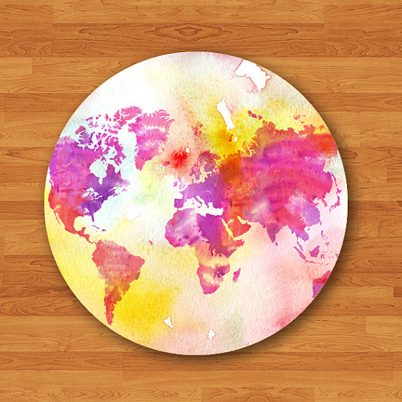 Watercolor World Map Atlas Funny Colorful Mouse Pad Color Drop MousePad Art Painting Design Round Mouse Pad Customized Boss Gift Desk Deco#2-4