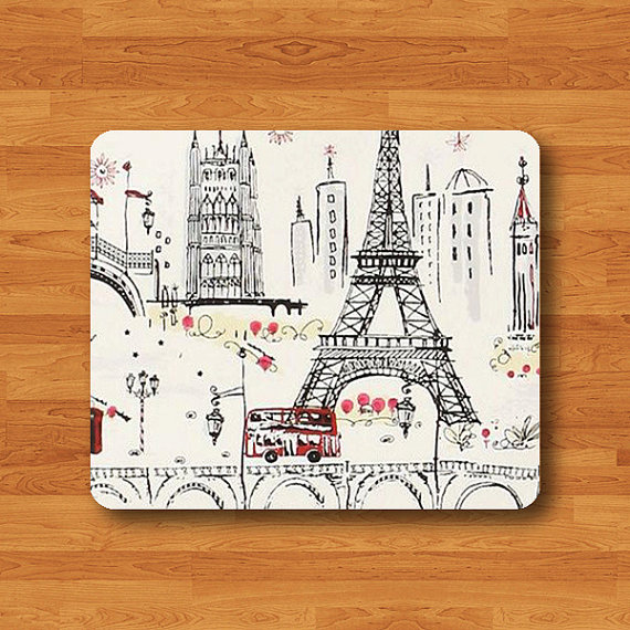 French Paris Red Minibus Eiffel Tower Painted Mouse Pad MousePad Desk Deco Work Pad Mat Rectangle Personal Ecofriendly Sustainable Desk#2-9