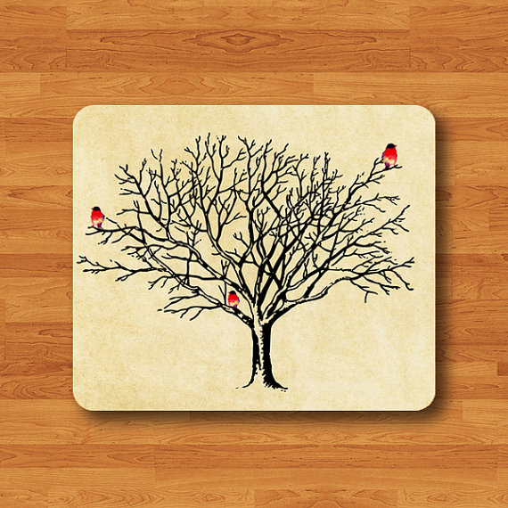 Vintage Tree Branch Litter Bird Mouse Pad Hand Draw Watercolor Parchment Desk Deco Rubber MousePad Office Gift Computer Pad Personalize Gift#2-21