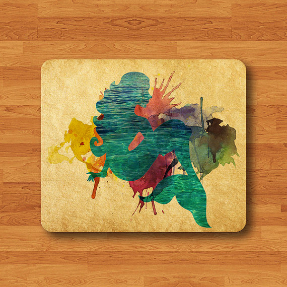 Mermaid Painting Vintage Watercolour Mouse Pad Abstract Art Color Splash MousePad Work Pad Mat Rectangle Personal Computer Accessories Gift#2-25