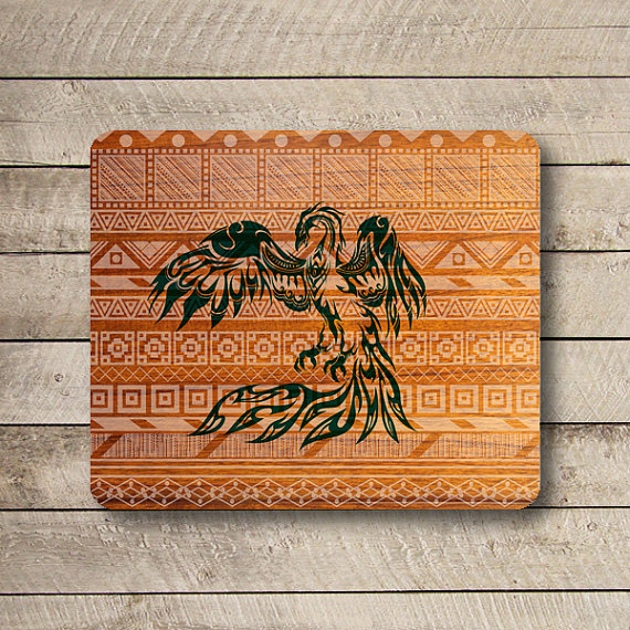PHOENIX Aztec Tribal Wooden Grave Mouse Pad Art Drawing Bird Work Office Desk Deco MousePad Painting Gift Personalized Computer Accessory#2-34