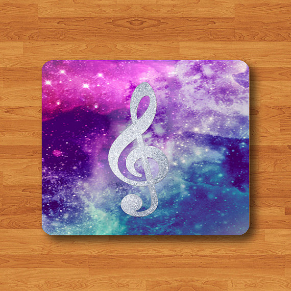 Silver Clef Symbol Scale Sheet Music Mouse Pad Hipster Galaxy MousePad Black Drawing Desk Deco Rubber Friendship Gift Personalized Handmade#2-38