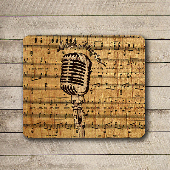 Vintage Music Microphone Live Music Mouse Pad Black Drawing Desk Deco Song Notes Antique Mousepad Love Old Items Office Computer Pad Gift#2-41
