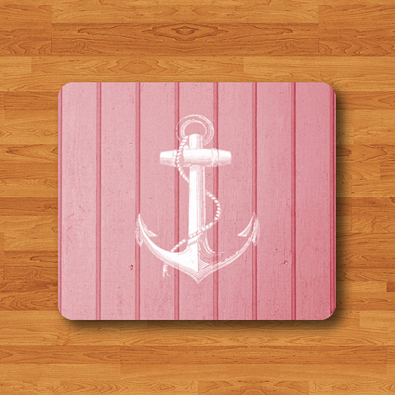 Pink Wood White Anchor Art Wooden Mouse Pad Sweet Hipster Mousepad Office Desk Deco Rubber Pad Custom Computer Accessory Boss Christmas Gift#2-44