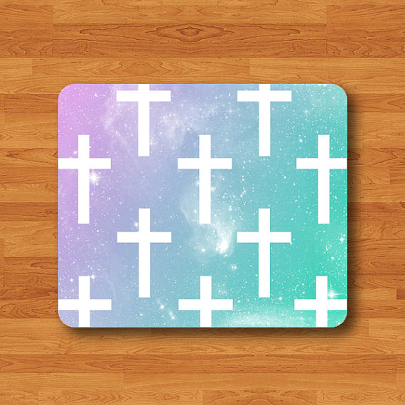 Pastel Galaxy Geometric White Cross Christian Art Mouse Pad Vintage Natural Soft Fabric Rubber MousePad Desk Deco Work Gift Christmas Gift#2-46