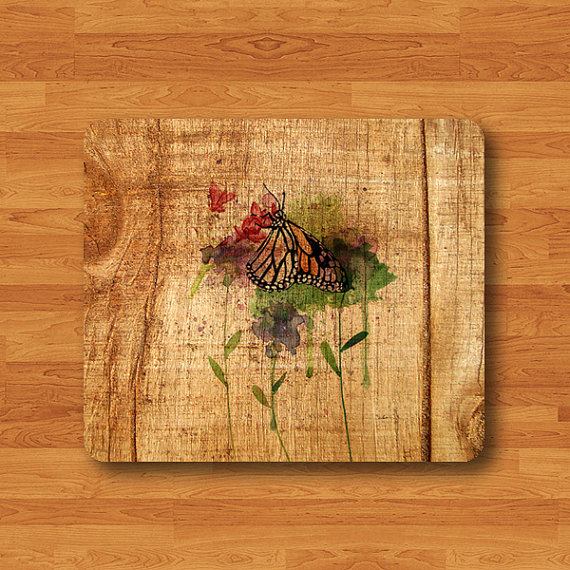 Flower Floral Vintage Watercolor Drawing Rose Mouse Pad Butterfly Wood MousePad Computer Desk Deco Rubber Office Work Pad Insect Art Gift#2-55