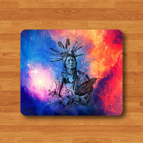 Tribal Indian Man Aztec Art Mouse Pad Galaxy Red Drawing Painting MousePad Desk Deco Work Station Pad Print Custom Personalized Boss Gift#2-56