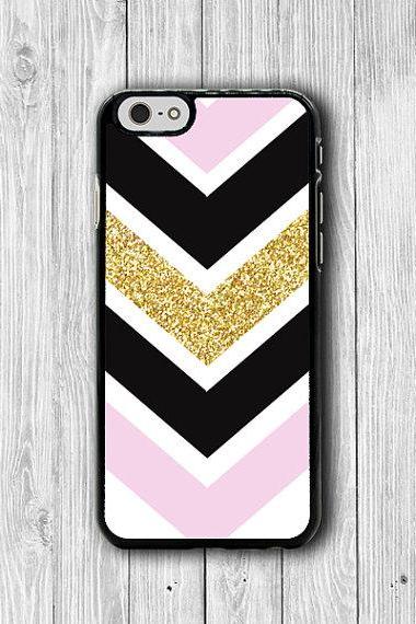 Black Pink Gold Custom Chevron Phone Cases, iPhone 6 Cover, iPhone 6 Plus, iPhone 5, iPhone 4S Hard Case, Rubber Geometric Deco Boss Gift #29