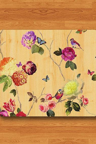 Beautiful Flower And Colorful BIRD Mouse Pad Vintage Wood Printed MousePad Rectangle Eco-Friendly Rubber Personal Gift Computer Desk Deco#2-5