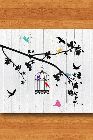 Bird Cage Drawing Draw White Wooden Mouse Pad Vintage Color Mousepad Electronics Pads Office Deco New Gift For HIM & Her Large Computer Pad#2-26
