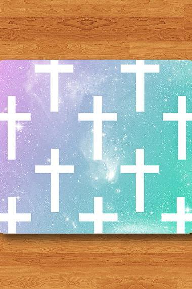 Pastel Galaxy Geometric White Cross Christian Art Mouse Pad Vintage Natural Soft Fabric Rubber Mousepad Desk Deco Work Gift Christmas Gift#2-46