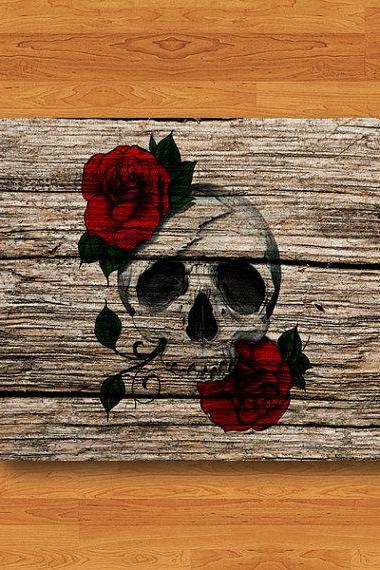 Human Skull Rose Wood Art Paint Mouse Pad Vintage Wooden Rubber Natural Soft Fabric Soft Rubber MousePad Desk Deco Work Gift Christmas Gift#2-48