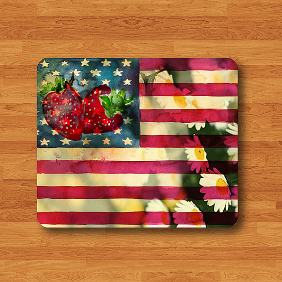 Strawberry USA American Flag Flower Floral Star Vintage Mouse Pad Sweeties MousePad Desk Deco Work Pad Mat Rectangle Personal Gift Christmas#2-12